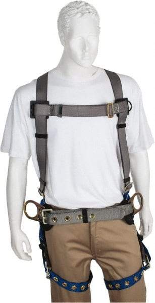 PRO-SAFE - 350 Lb Capacity, Size XL, Full Body Construction Safety Harness - Polyester, Side D-Ring, Tongue Buckle Leg Strap, Pass-Thru Chest Strap, Gray/Blue - Eagle Tool & Supply