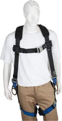 PRO-SAFE - 350 Lb Capacity, Size Universal, Full Body Padded Back D-Ring Safety Harness - Polyester, Side D-Ring, Quick Connect Leg Strap, Quick Connect Chest Strap, Black/Blue - Eagle Tool & Supply