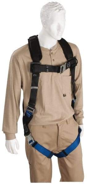 PRO-SAFE - 350 Lb Capacity, Size Universal, Full Body Padded Quick Connect Safety Harness - Polyester, Quick Connect Leg Strap, Quick Connect Chest Strap, Black/Blue - Eagle Tool & Supply