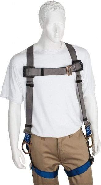 PRO-SAFE - 350 Lb Capacity, Size XXL, Full Body Back D-Ring Safety Harness - Polyester, Side D-Ring, Pass-Thru Leg Strap, Pass-Thru Chest Strap, Gray/Blue - Eagle Tool & Supply