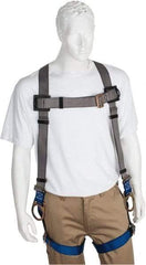 PRO-SAFE - 350 Lb Capacity, Size XL, Full Body Back D-Ring Safety Harness - Polyester, Side D-Ring, Pass-Thru Leg Strap, Pass-Thru Chest Strap, Gray/Blue - Eagle Tool & Supply