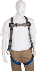 PRO-SAFE - 350 Lb Capacity, Size Universal, Full Body Back D-Ring Safety Harness - Polyester, Side D-Ring, Pass-Thru Leg Strap, Pass-Thru Chest Strap, Gray/Blue - Eagle Tool & Supply