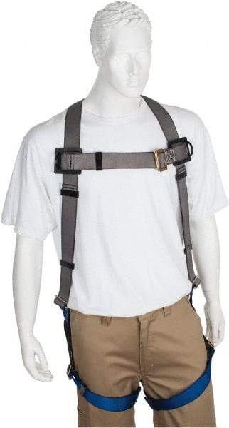 PRO-SAFE - 350 Lb Capacity, Size XL, Full Body Premium Quick Connect Safety Harness - Polyester, Pass-Thru Leg Strap, Pass-Thru Chest Strap, Gray/Blue - Eagle Tool & Supply