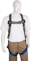 PRO-SAFE - 350 Lb Capacity, Size Universal, Full Body Premium Quick Connect Safety Harness - Polyester, Pass-Thru Leg Strap, Pass-Thru Chest Strap, Gray/Blue - Eagle Tool & Supply