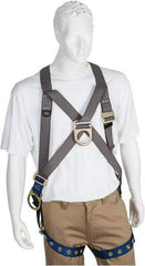 PRO-SAFE - 350 Lb Capacity, Size XL, Full Body Cross-Over Safety Harness - Polyester, Front D-Ring, Side D-Ring, Tongue Buckle Leg Strap, Pass-Thru Chest Strap, Gray/Blue - Eagle Tool & Supply
