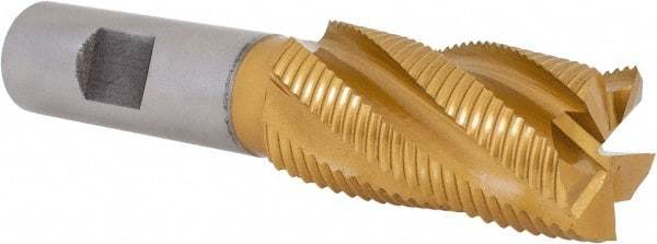Hertel - 1" Diam, Fine Pitch, 2" LOC, 5 Flute Cobalt Roughing Square End Mill - TiN Finish, 4-1/4" OAL, 3/4" Shank Diam, Single End, Centercutting, 30° Helix - Eagle Tool & Supply