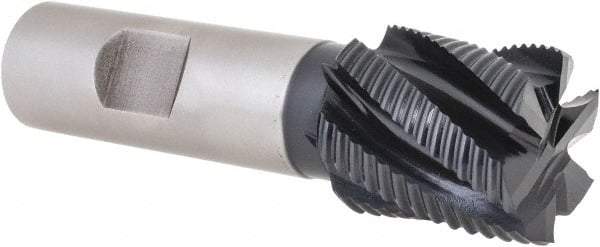 Hertel - 1" Diam, Fine Pitch, 1-1/8" LOC, 6 Flute Cobalt Roughing Square End Mill - TiAlN Finish, 3-3/8" OAL, 3/4" Shank Diam, Single End, Centercutting, 30° Helix - Eagle Tool & Supply