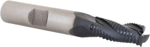 Hertel - 5/16" Diam, Fine Pitch, 3/4" LOC, 3 Flute Cobalt Roughing Square End Mill - TiAlN Finish, 2-1/2" OAL, 3/8" Shank Diam, Single End, Centercutting, 30° Helix - Eagle Tool & Supply