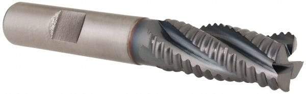 Hertel - 9/16" Diam, Coarse Pitch, 1-3/8" LOC, 4 Flute Cobalt Roughing Square End Mill - TiCN Finish, 3-3/8" OAL, 1/2" Shank Diam, Single End, Centercutting, 30° Helix - Eagle Tool & Supply