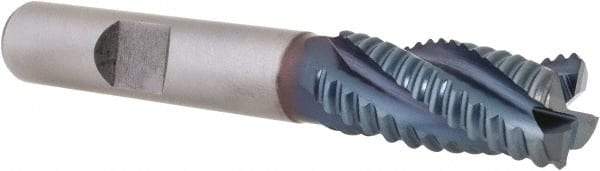 Hertel - 7/16" Diam, Coarse Pitch, 1" LOC, 4 Flute Cobalt Roughing Square End Mill - TiCN Finish, 2-11/16" OAL, 3/8" Shank Diam, Single End, Centercutting, 30° Helix - Eagle Tool & Supply