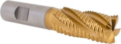 Hertel - 7/8" Diam, Coarse Pitch, 1-7/8" LOC, 5 Flute Cobalt Roughing Square End Mill - TiN Finish, 4-1/8" OAL, 3/4" Shank Diam, Single End, Centercutting, 30° Helix - Eagle Tool & Supply
