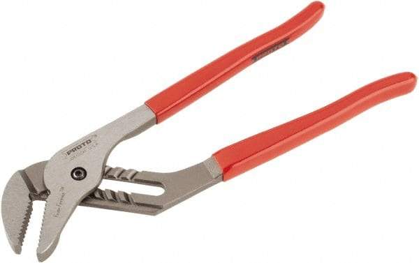 Proto - 12" OAL, 2-11/16" Max Capacity, 1-3/4" Jaw Length x 33/64" Jaw Width, 7 Position Gooseneck Tongue & Groove Pliers - Serrated Straight Jaws, Standard Head, Vinyl Handles - Eagle Tool & Supply