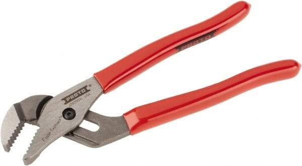 Proto - 7" OAL, 1-3/32" Max Capacity, 13/16" Jaw Length x 3/8" Jaw Width, 5 Position Gooseneck Tongue & Groove Pliers - Serrated Straight Jaws, Standard Head, Vinyl Handles - Eagle Tool & Supply