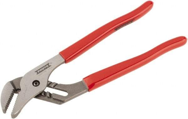 Proto - 10" OAL, 1-3/4" Max Capacity, 1-5/32" Jaw Length x 27/64" Jaw Width, 6 Position Gooseneck Tongue & Groove Pliers - Serrated Straight Jaws, Standard Head, Vinyl Handles - Eagle Tool & Supply