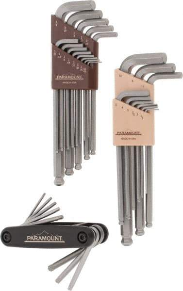 Paramount - 30 Piece L-Wrench/Fold-Up Combo Hex Key Set - Hex Range 0.05 to 3/8", Steel - Eagle Tool & Supply