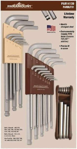 Paramount - 31 Piece L-Wrench/Fold-Up Combo Hex Key Set - Hex Range 0.05 to 3/8", Steel - Eagle Tool & Supply