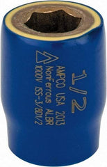 Ampco - 1/2", 3/8" Drive, Standard Hand Socket - 6 Points, 1-1/2" OAL, Aluminum Bronze - Eagle Tool & Supply