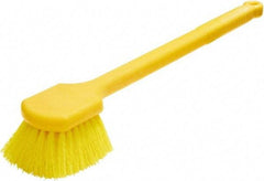 Rubbermaid - 2" Bristle Length, Synthetic Utility Scrub Brush - 20" OAL, Long Handle, Yellow, Plastic Block - Eagle Tool & Supply