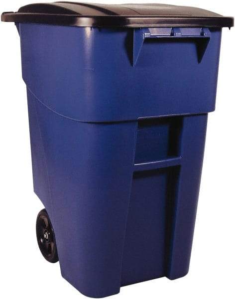 Rubbermaid - 50 Gal Blue Square Trash Can - Polyethylene, 36-1/2" High x 28-1/2" Long x 23.38" Wide - Eagle Tool & Supply