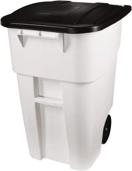 Rubbermaid - 50 Gal White Square Trash Can - Polyethylene, 36-1/2" High x 28-1/2" Long x 23.38" Wide - Eagle Tool & Supply