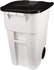 Rubbermaid - 50 Gal White Square Trash Can - Polyethylene, 36-1/2" High x 28-1/2" Long x 23.38" Wide - Eagle Tool & Supply