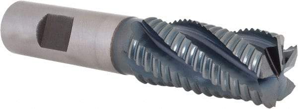 Hertel - 7/8" Diam, Coarse Pitch, 1-7/8" LOC, 5 Flute Cobalt Roughing Square End Mill - TiCN Finish, 4-1/8" OAL, 3/4" Shank Diam, Single End, Centercutting, 30° Helix - Eagle Tool & Supply