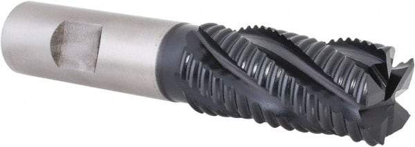 Hertel - 7/8" Diam, Coarse Pitch, 1-7/8" LOC, 5 Flute Cobalt Roughing Square End Mill - TiAlN Finish, 4-1/8" OAL, 3/4" Shank Diam, Single End, Centercutting, 30° Helix - Eagle Tool & Supply