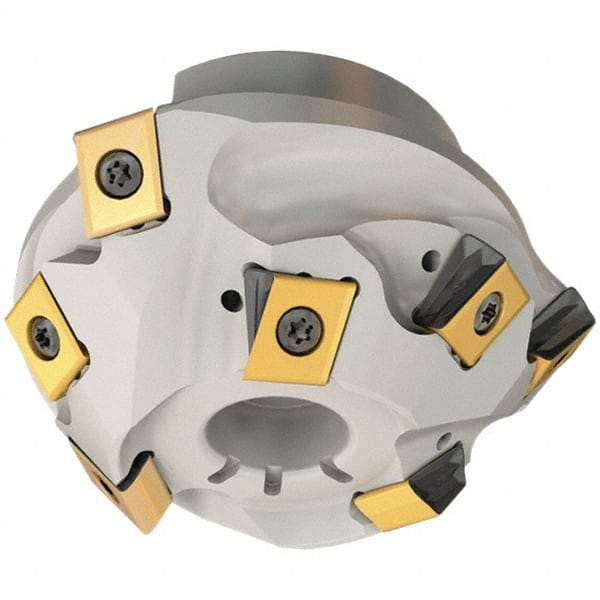 Iscar - 107.2mm Cut Diam, 32mm Arbor Hole, 16mm Max Depth of Cut, 30° Indexable Chamfer & Angle Face Mill - 9 Inserts, T490 LN.. Insert, Right Hand Cut, Through Coolant, Series Helitang - Eagle Tool & Supply