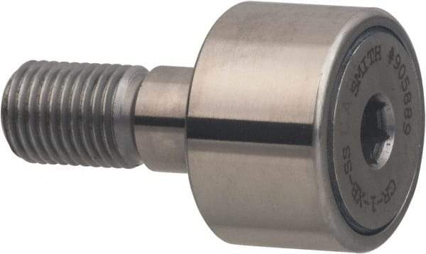 Accurate Bushing - 1" Roller Diam x 5/8" Width, 7/16" Stud Diam x 1" Length, Sealed Stud Cam Follower with Hex - Stainless Steel, 1/2" Thread Length, 7/16-20 Thread, 1.63" OAL, 1,560 Lb Dynamic Cap - Eagle Tool & Supply