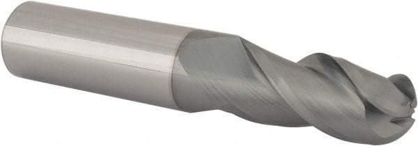 Accupro - 11/16" Diam, 1-1/2" LOC, 3 Flute Solid Carbide Ball End Mill - nACRo Finish, Single End, 4" OAL, 3/4" Shank Diam, Spiral Flute - Eagle Tool & Supply