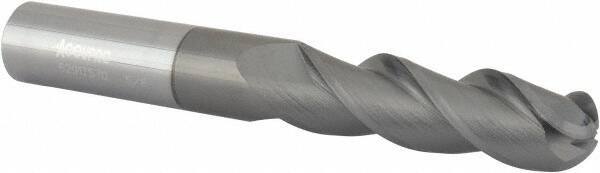 Accupro - 5/8" Diam, 2-1/8" LOC, 3 Flute Solid Carbide Ball End Mill - nACRo Finish, Single End, 4-5/8" OAL, 5/8" Shank Diam, Spiral Flute - Eagle Tool & Supply