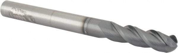 Accupro - 9/16" Diam, 2" LOC, 3 Flute Solid Carbide Ball End Mill - nACRo Finish, Single End, 6" OAL, 9/16" Shank Diam, Spiral Flute - Eagle Tool & Supply