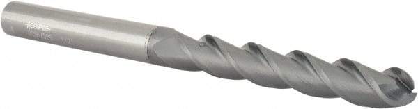 Accupro - 1/2" Diam, 3" LOC, 3 Flute Solid Carbide Ball End Mill - nACRo Finish, Single End, 6" OAL, 1/2" Shank Diam, Spiral Flute - Eagle Tool & Supply
