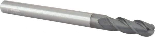 Accupro - 1/2" Diam, 1-1/2" LOC, 3 Flute Solid Carbide Ball End Mill - nACRo Finish, Single End, 6" OAL, 1/2" Shank Diam, Spiral Flute - Eagle Tool & Supply