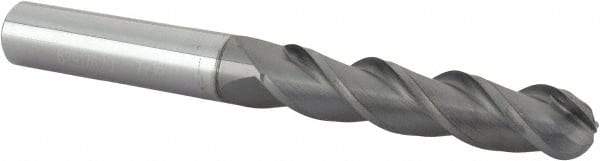 Accupro - 7/16" Diam, 2" LOC, 3 Flute Solid Carbide Ball End Mill - nACRo Finish, Single End, 4" OAL, 7/16" Shank Diam, Spiral Flute - Eagle Tool & Supply