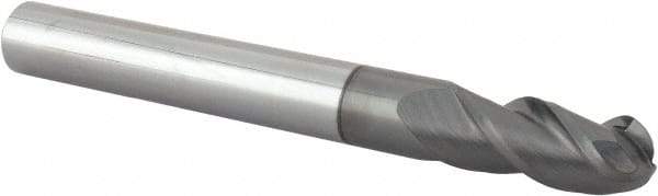 Accupro - 7/16" Diam, 1" LOC, 3 Flute Solid Carbide Ball End Mill - nACRo Finish, Single End, 4" OAL, 7/16" Shank Diam, Spiral Flute - Eagle Tool & Supply