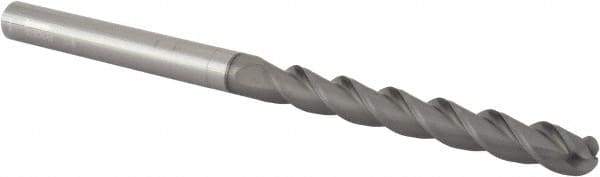 Accupro - 3/8" Diam, 3" LOC, 3 Flute Solid Carbide Ball End Mill - nACRo Finish, Single End, 6" OAL, 3/8" Shank Diam, Spiral Flute - Eagle Tool & Supply