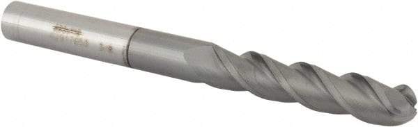 Accupro - 3/8" Diam, 1-3/4" LOC, 3 Flute Solid Carbide Ball End Mill - nACRo Finish, Single End, 4" OAL, 3/8" Shank Diam, Spiral Flute - Eagle Tool & Supply