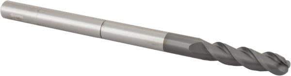 Accupro - 3/8" Diam, 1-1/2" LOC, 3 Flute Solid Carbide Ball End Mill - nACRo Finish, Single End, 6" OAL, 3/8" Shank Diam, Spiral Flute - Eagle Tool & Supply