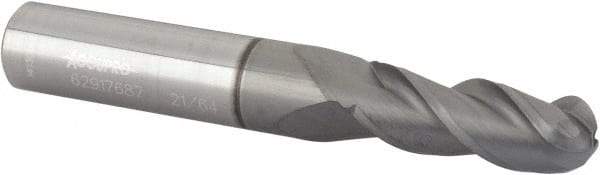 Accupro - 21/64" Diam, 7/8" LOC, 3 Flute Solid Carbide Ball End Mill - nACRo Finish, Single End, 2-1/2" OAL, 3/8" Shank Diam, Spiral Flute - Eagle Tool & Supply