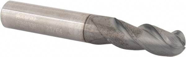 Accupro - 23/64" Diam, 7/8" LOC, 3 Flute Solid Carbide Ball End Mill - nACRo Finish, Single End, 2-1/2" OAL, 3/8" Shank Diam, Spiral Flute - Eagle Tool & Supply
