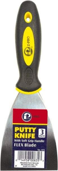 Premier Paint Roller - 3" Wide Spring Blade Steel Putty Knife - Stiff, Soft Grip Plastic Handle, 8.343" OAL - Eagle Tool & Supply