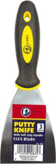 Premier Paint Roller - 3" Wide Spring Blade Steel Putty Knife - Stiff, Soft Grip Plastic Handle, 8.343" OAL - Eagle Tool & Supply