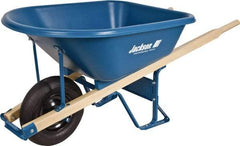 Jackson Professional Tools - 5.75 Cu Ft Capacity Wheelbarrow with 16" Pneumatic Wheel - Wood Handle, 59-1/4" Long x 29-1/2" Wide x 27-1/4" High, Blue - Eagle Tool & Supply