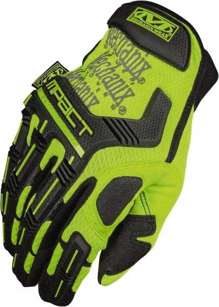 Mechanix Wear - Size S (8) Synthetic Leather Impact Work Gloves - For General Purpose, Uncoated, Hook & Loop Cuff, Full Fingered, Hi-Vis Yellow/Black, Paired - Eagle Tool & Supply