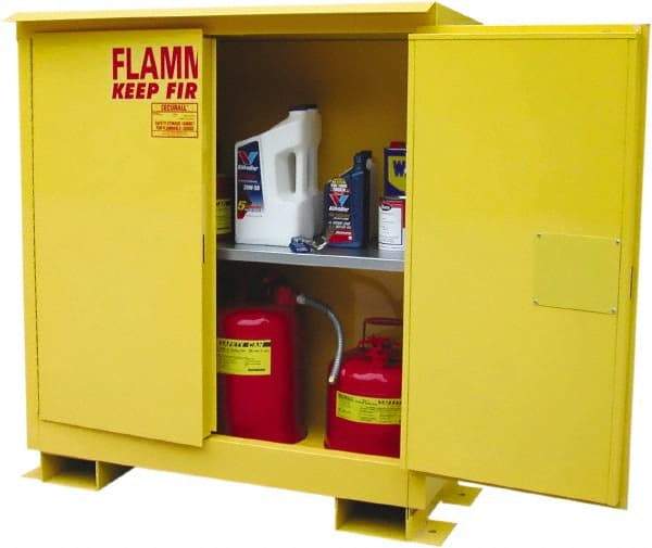 Securall Cabinets - 2 Door, 1 Shelf, Yellow Steel Standard Safety Cabinet for Flammable and Combustible Liquids - 48" High x 43" Wide x 18" Deep, Manual Closing Door, 3 Point Key Lock, 30 Gal Capacity - Eagle Tool & Supply