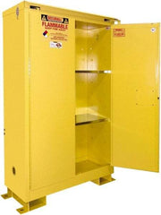 Securall Cabinets - 2 Door, 2 Shelf, Yellow Steel Standard Safety Cabinet for Flammable and Combustible Liquids - 71" High x 31" Wide x 31" Deep, Self Closing Door, 3 Point Key Lock, 60 Gal Capacity - Eagle Tool & Supply