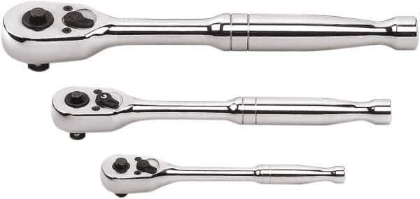 GearWrench - 1/4", 3/8" & 1/2" Drive Pear Head Ratchet Set - Full Polish Chrome Finish, Various Lengths, 45 Gear Teeth, Standard Handle, Standard Head - Eagle Tool & Supply