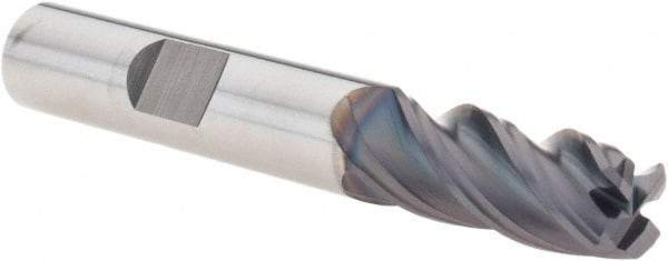 SGS - 3/8", 4 Flute, Single End, Solid Carbide, 0.06" Corner Radius End Mill - 2-1/2" OAL, Right Hand Flute, 7/8" LOC, Right Hand Cut - Eagle Tool & Supply