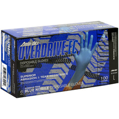 ‎63-3314PF/S Disposable Gloves - Ambi-Dex Overdrive EC Disposable Nitrile - 6 Mil Blue 14″ - Powder Free - Exact Industrial Supply